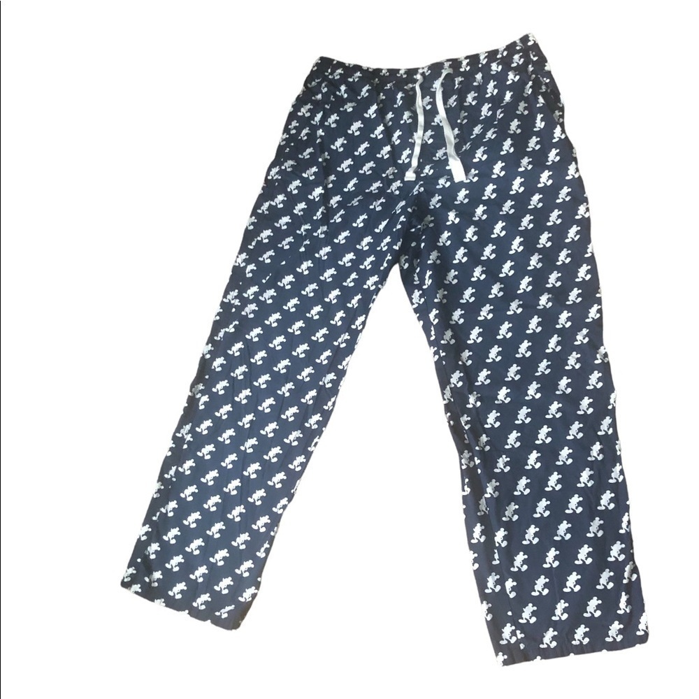 Disney Parks Navy Mickey Silhouette Lounge Pajama Pants Drawstring Cotton Sz. L